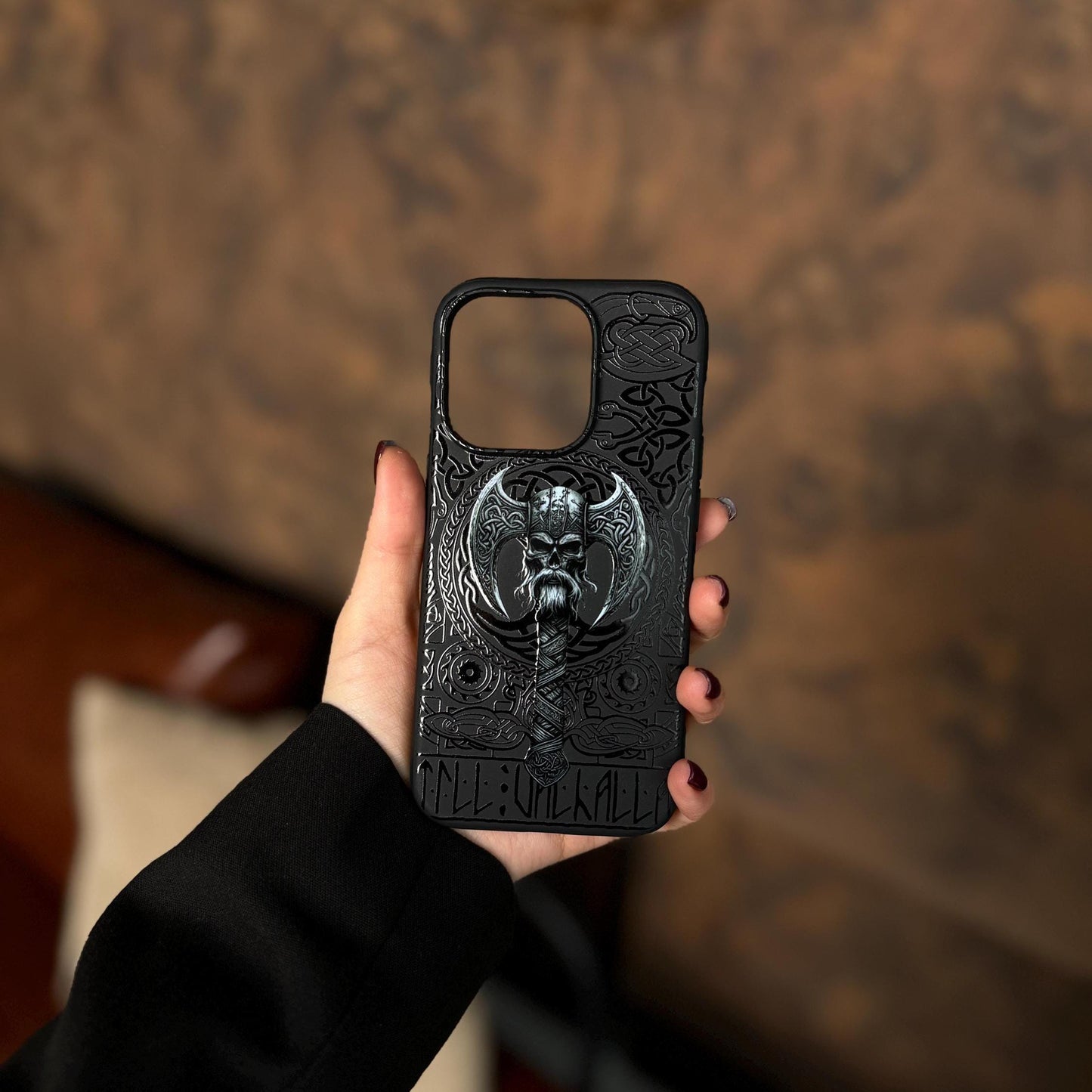 Viking Skull iPhone 16 Pro Max Case, Norse Axe Phone Cover for iPhone 15 with MagSafe, Celtic Warrior Custom Case Samsung S24 FE S25