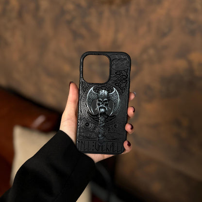 Viking Skull iPhone 16 Pro Max Case, Norse Axe Phone Cover for iPhone 15 with MagSafe, Celtic Warrior Custom Case Samsung S24 FE S25