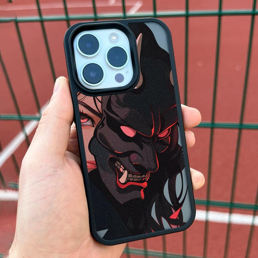 Demon Mask Girl iPhone 16 Pro Max Case, Oni Art Phone Cover for iPhone 15 with MagSafe, Custom Anime Design Case