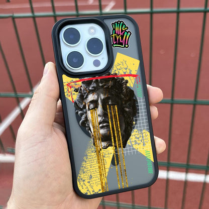 Modern Art Statue iPhone 16 Pro Max Case, Abstract Gold Phone Cover for iPhone 15 with MagSafe, Unique Artistic Design Samsung S24 FE S25