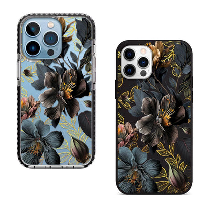 Dark Floral Bloom iPhone 16 pro max Case, Botanical Flower Cover for iPhone 15 with MagSafe, Black and Gold Custom Case