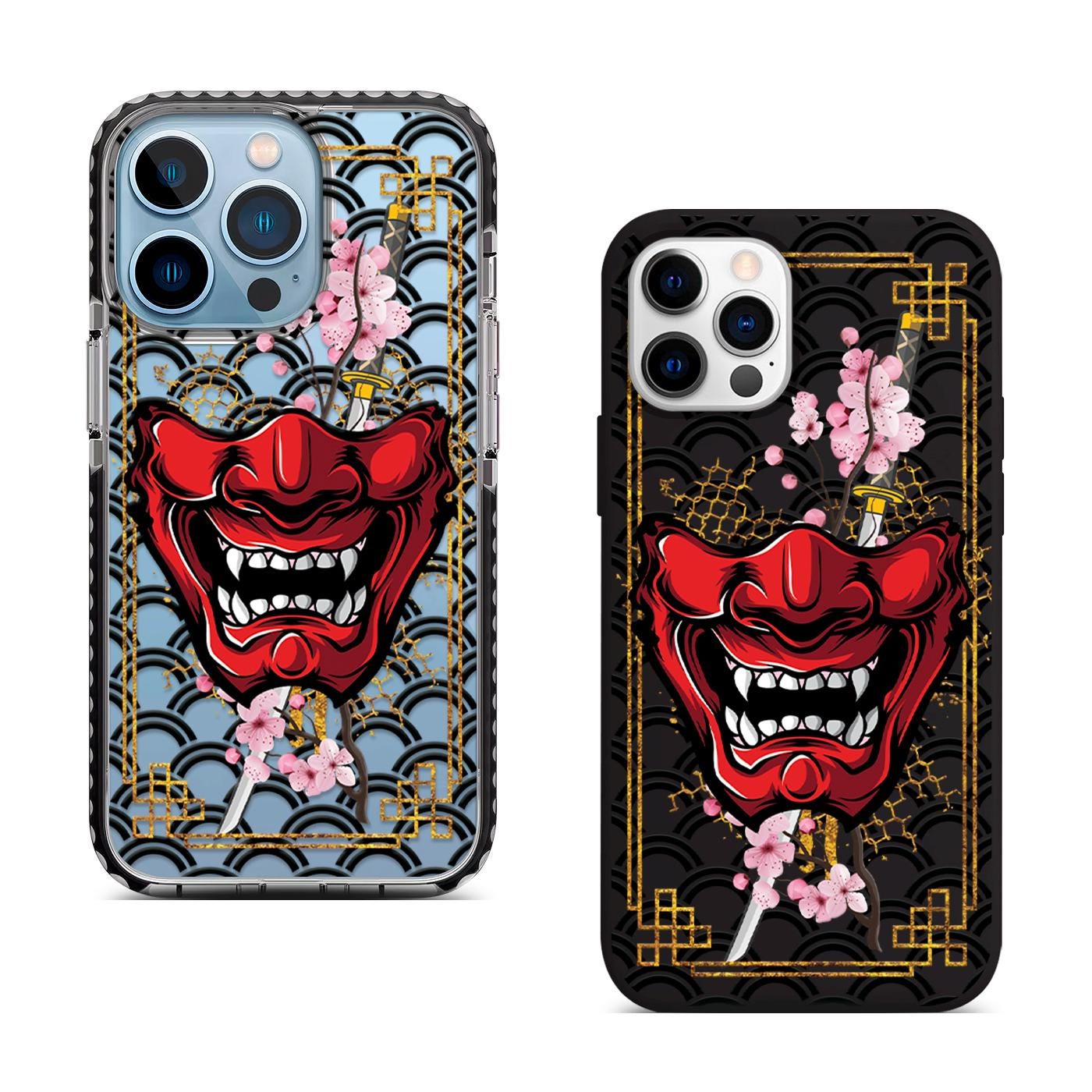 Samurai Mask iPhone 16 Pro Max Case, Japanese Art Phone Cover for iPhone 15 with MagSafe, Custom Oni Warrior Case