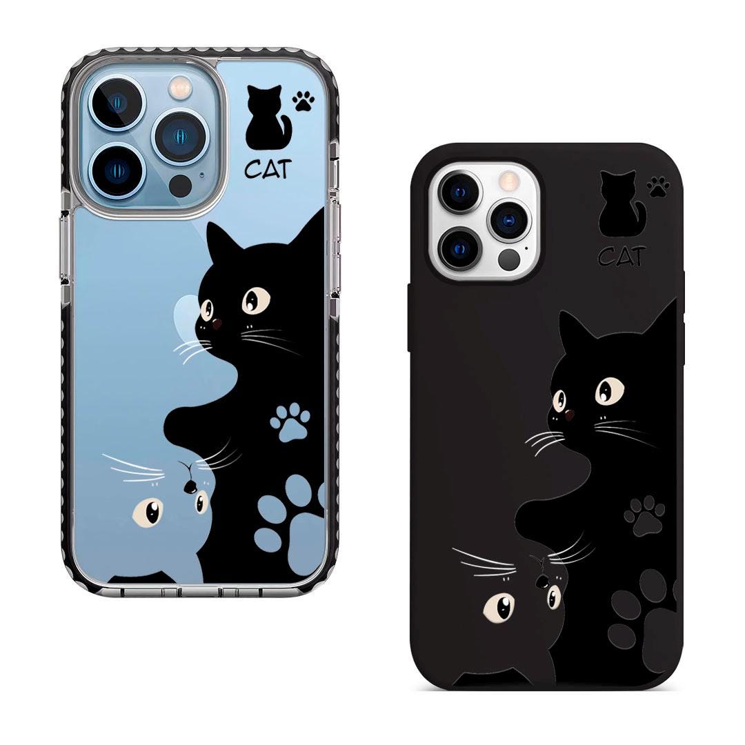 Black Cat iPhone 16 Pro Max Case, Cute Cat Art Phone Cover for iPhone 15 with MagSafe, Custom Pet Design Case