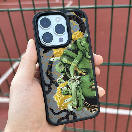 Medusa Serpent iPhone 16 Pro Max Case, Artistic Snake Design Cover for iPhone 15 with MagSafe, Mythical Greek Art Case