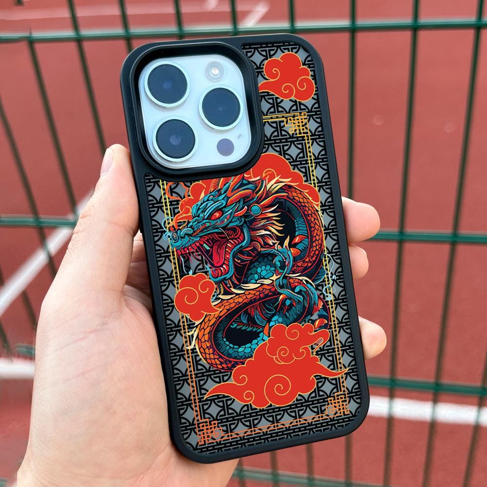 Oriental Dragon iPhone 16 Pro Max Case, Mythical Art Phone Cover for iPhone 15 with MagSafe, Unique Dragon Custom Case Samsung S24 FE S25