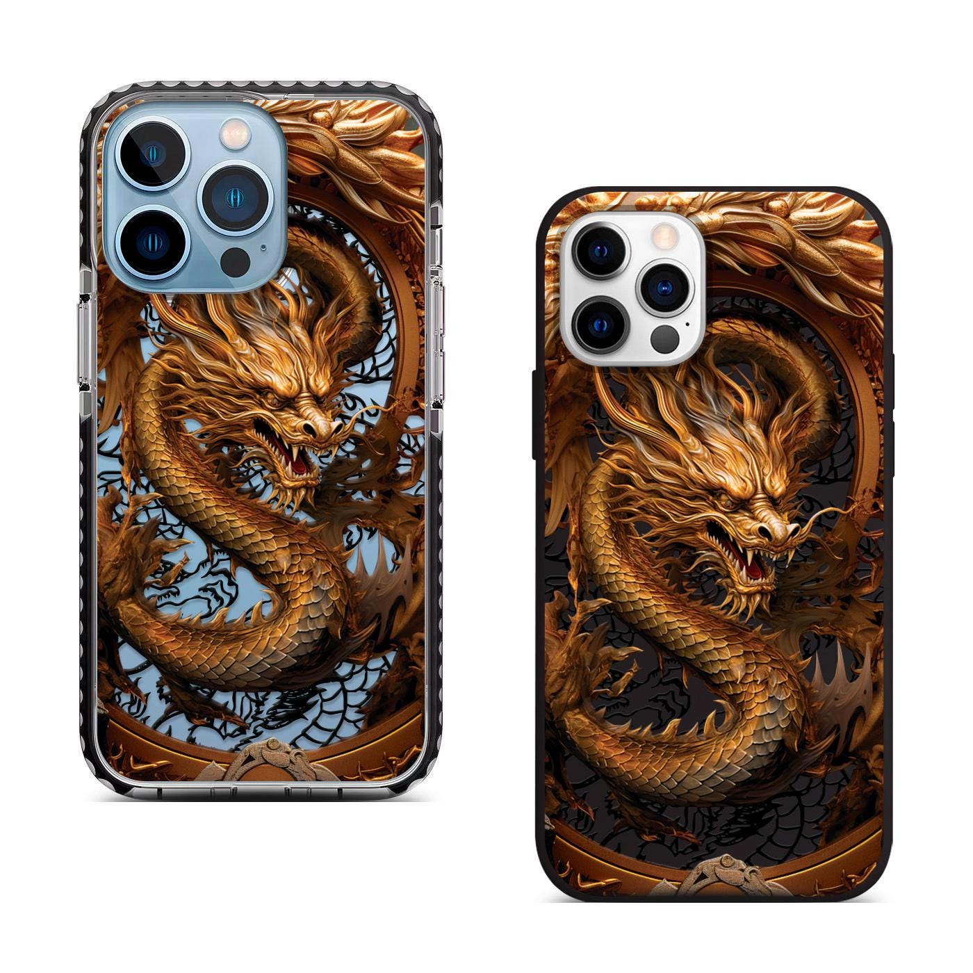Gold Asian Dragon phone Case iPhone 16 Pro Max MagSafe Compatible, iPhone 15 Plus Leather Case with Dragon