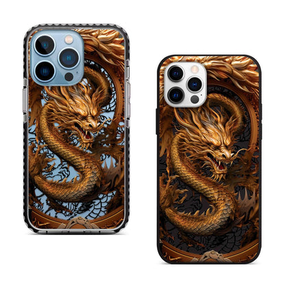 Gold Asian Dragon phone Case iPhone 16 Pro Max MagSafe Compatible, iPhone 15 Plus Leather Case with Dragon