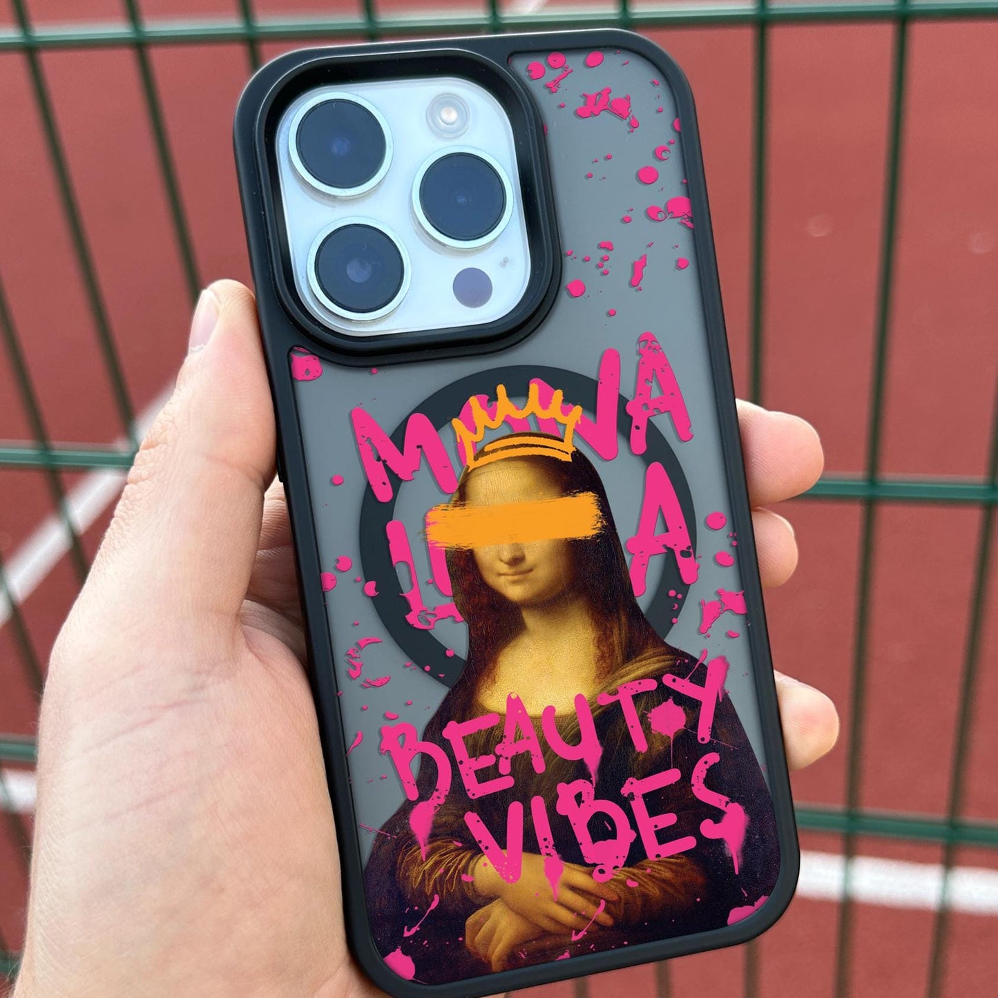 Pink Graffiti Classic Art iPhone 16 Pro Max Case, Beauty Vibes Phone Cover for iPhone 15 with MagSafe, Artistic Mona Custom Case S24 FE S25