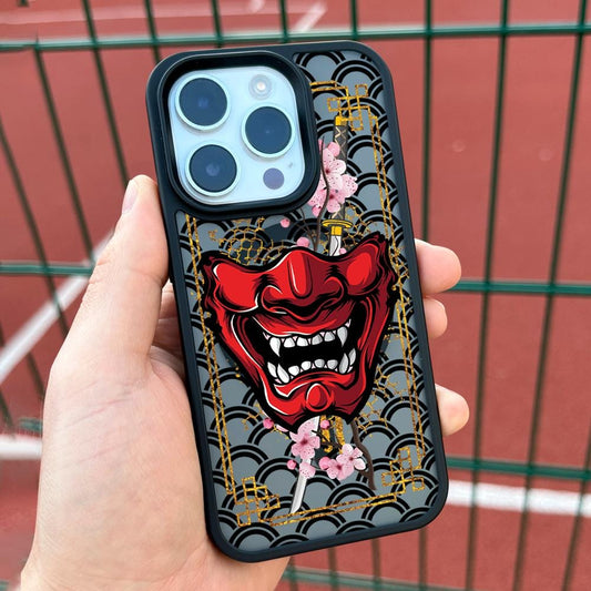 Samurai Mask iPhone 16 Pro Max Case, Japanese Art Phone Cover for iPhone 15 with MagSafe, Custom Oni Warrior Case