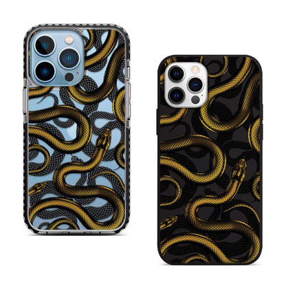 Golden Snake iPhone 16 Pro Max Case, Serpent Art Phone Cover for iPhone 15 with MagSafe, Luxurious Reptile Design