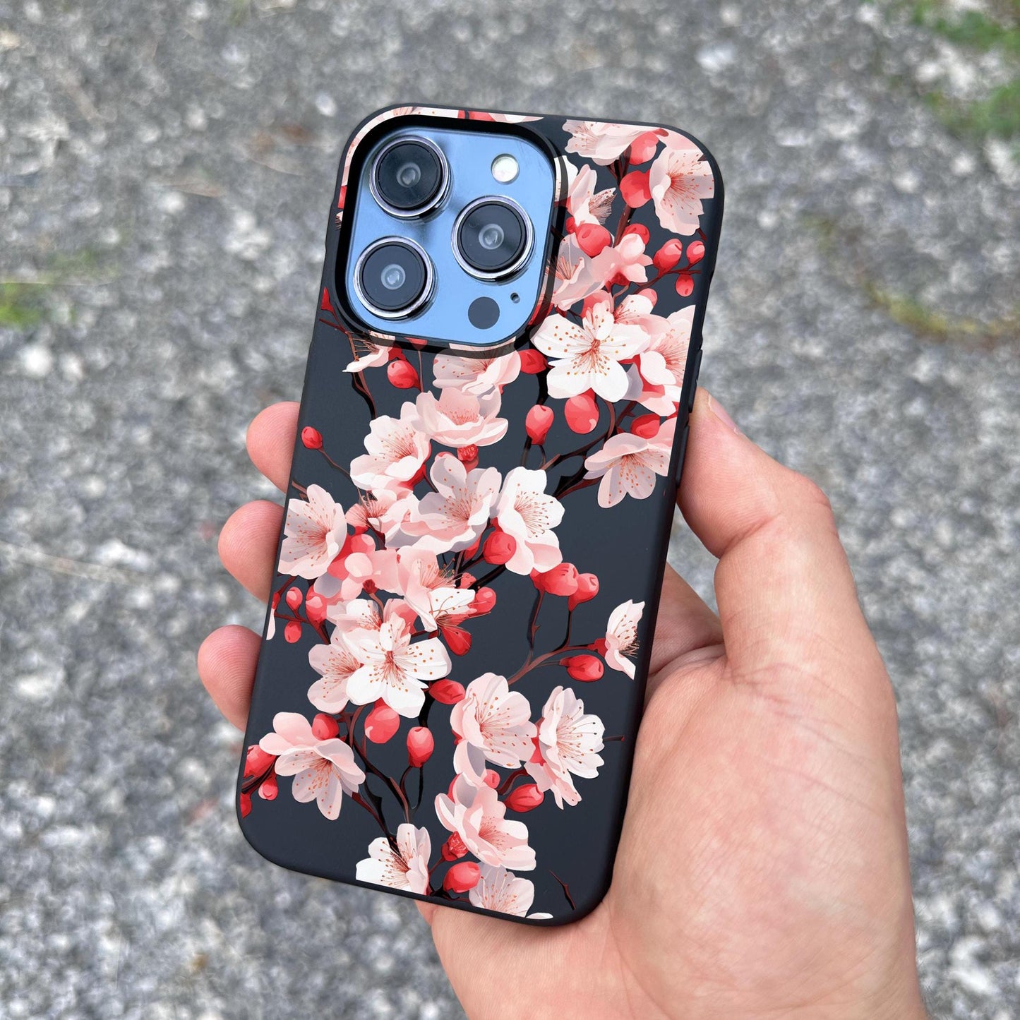 Spring Blossom iPhone 16 Pro Max Case, Floral Cherry Buds Phone Cover for iPhone 15 with MagSafe, Elegant Spring Design Case Samsung S24 S25