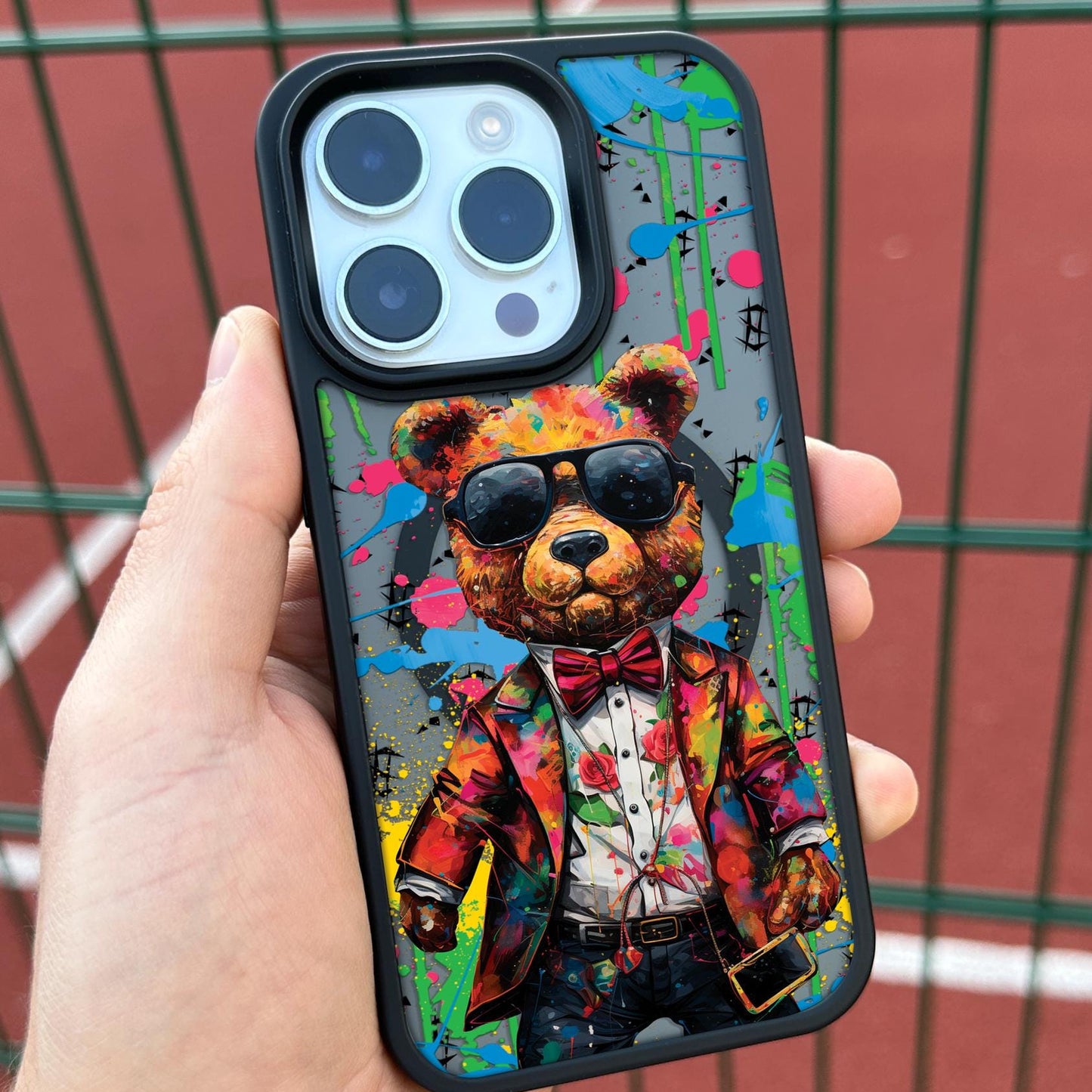 Dapper Bear Art iPhone 16 Pro Max Case, Stylish Phone Cover for iPhone 15 with MagSafe, Trendy Graffiti Design Samsung S24 FE S25