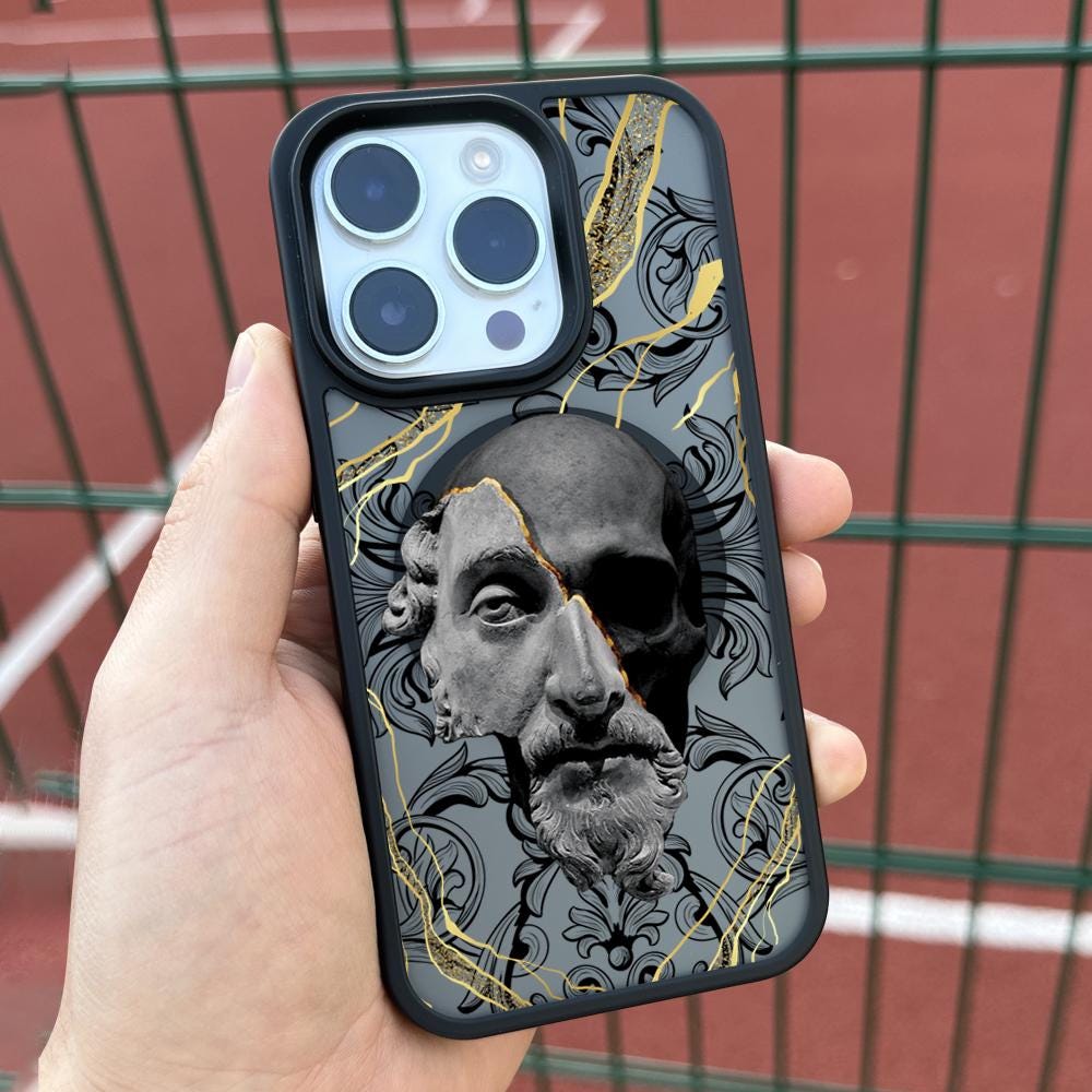 Broken Marble Statue iPhone 16 Pro Max Case, Kintsugi Art iPhone 15 Cover with MagSafe, Baroque Sculpture Phone Case Samsung S24 FE S25
