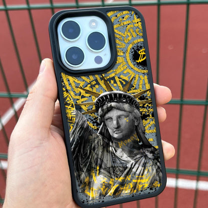 Statue Liberty Art iPhone 16 Pro Max Case, Urban Style Phone Cover for iPhone 15 with MagSafe, Graffiti Artistic Design Samsung S24 FE S25