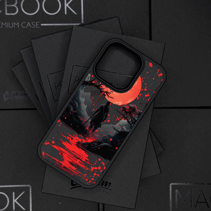 Samurai Moon iPhone 16 Pro Max Case, Red Moon Art Phone Cover for iPhone 15 with MagSafe, Dark Samurai Custom Case