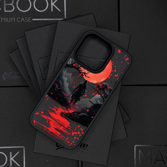 Samurai Moon iPhone 16 Pro Max Case, Red Moon Art Phone Cover for iPhone 15 with MagSafe, Dark Samurai Custom Case