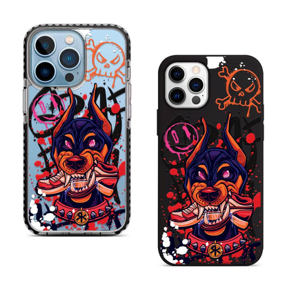 Graffiti Doberman iPhone 16 Pro Max Case, Street Art Dog Phone Cover for iPhone 15 with MagSafe, Urban Pet Samsung S24 FE S25