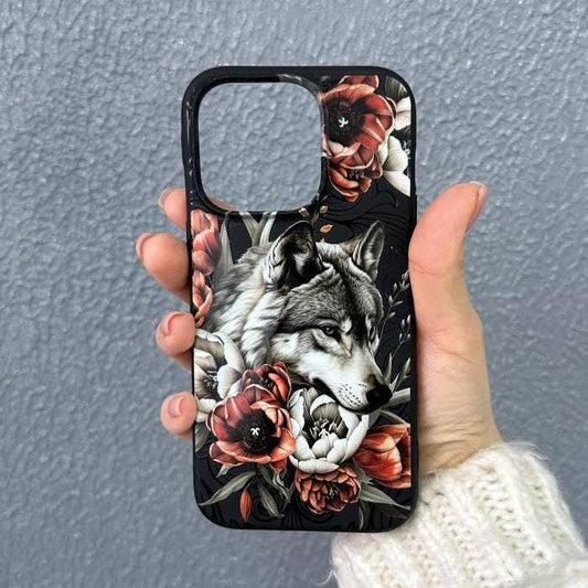 Wild Wolf iPhone 16 Pro Max Case, Floral Art Phone Cover for iPhone 15 with MagSafe, Nature Custom Case