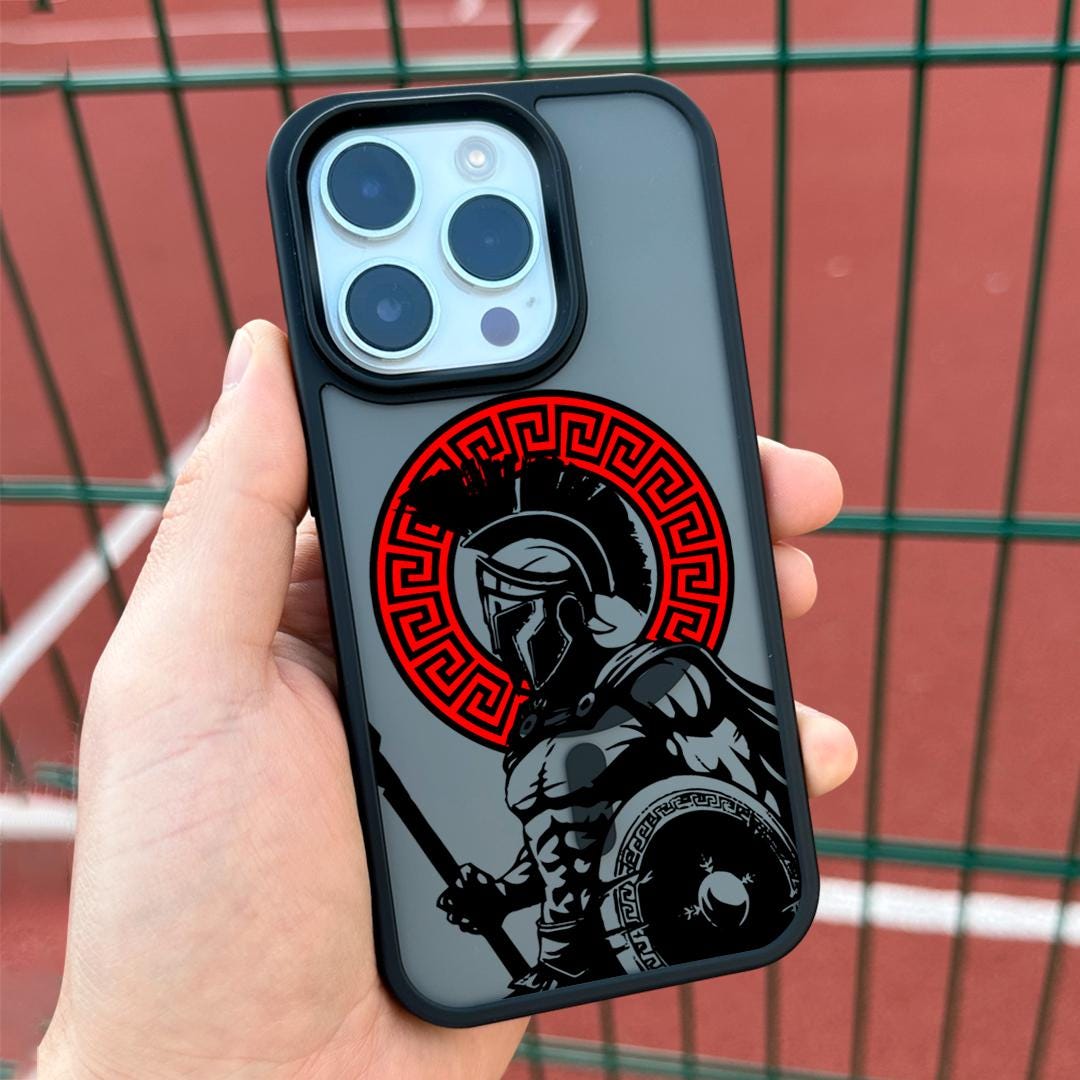 Spartan Warrior iPhone 16 Pro Max Case, Greek Helmet Phone Cover for iPhone 15 with MagSafe, Ancient Gladiator Custom Case