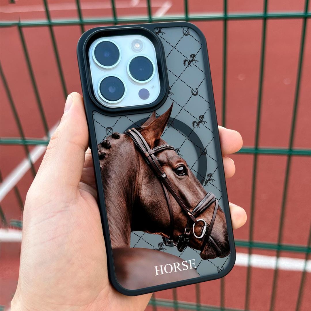 Elegant Horse iPhone 16 Pro Max Case, Equestrian Art Phone Cover for iPhone 15 with MagSafe, Luxury Horse Custom Case
