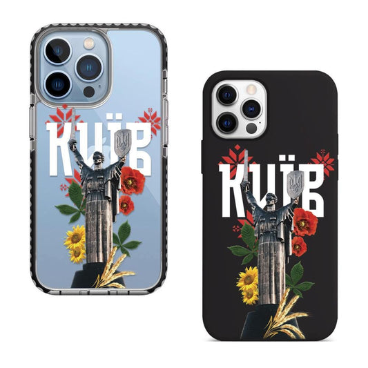 a phone case with a picture of a statue and flowers