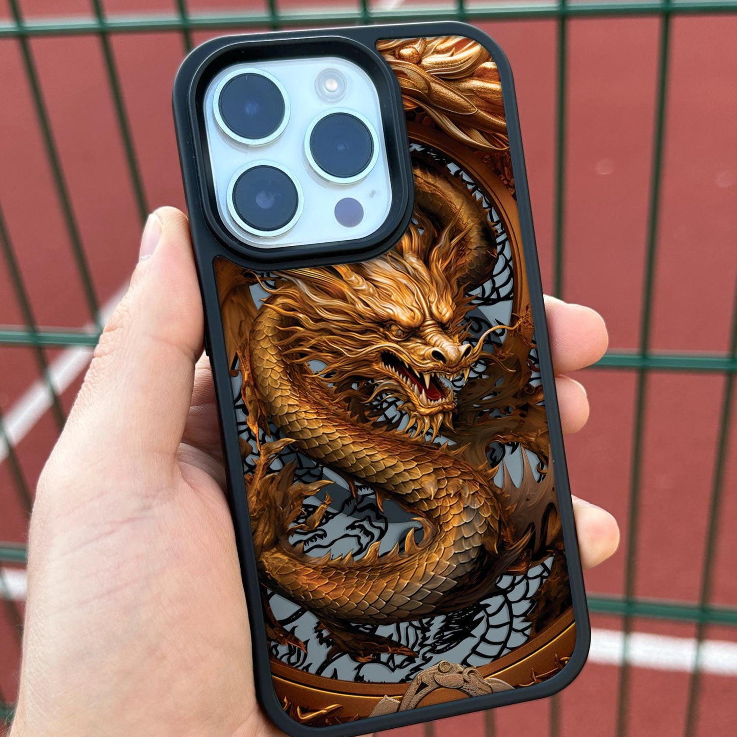 Gold Asian Dragon phone Case iPhone 16 Pro Max MagSafe Compatible, iPhone 15 Plus Leather Case with Dragon