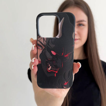 Demon Mask Girl iPhone 16 Pro Max Case, Oni Art Phone Cover for iPhone 15 with MagSafe, Custom Anime Design Case