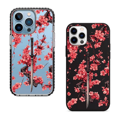 Samurai Sakura Sword iPhone 16 pro max Case, Japanese Art Phone Cover for iPhone 15 with MagSafe, Cherry Blossom Custom Case