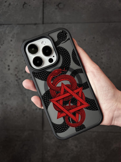 Dark Serpent iPhone 16 Pro Max Case, Occult Red Snake Pentagram Cover for iPhone 15 MagSafe, Gothic Symbol Custom Case Samsung S24 FE S25