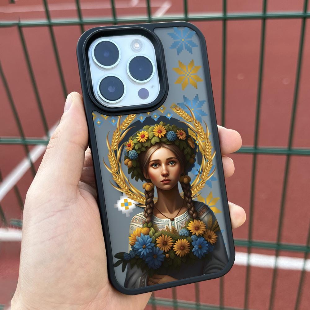 Folk Ukrainian Girl iPhone 16 Pro Max Case, Embroidered Art Phone Cover for iPhone 15 with MagSafe, Artistic Traditional Case