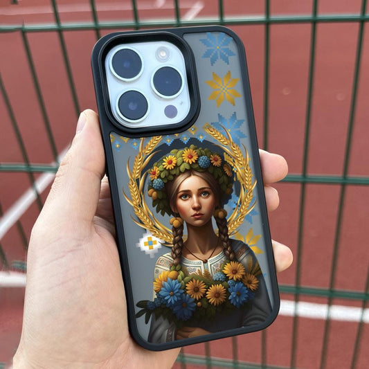 Folk Ukrainian Girl iPhone 16 Pro Max Case, Embroidered Art Phone Cover for iPhone 15 with MagSafe, Artistic Traditional Case