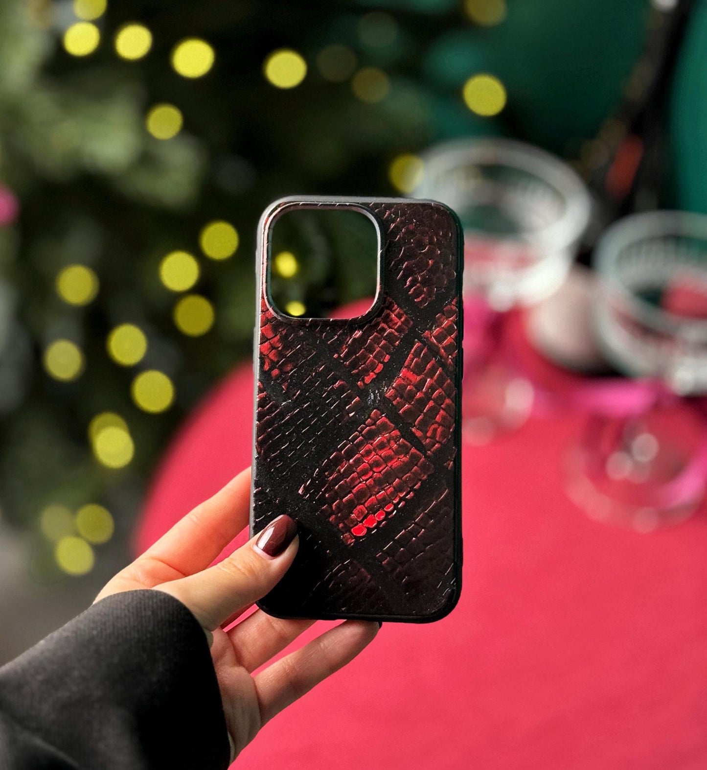 Red Snake Texture iPhone 16 Pro Max Case, Luxury Python Phone Cover for iPhone 15 with MagSafe, Exotic Skin Custom Case Samsung S24 FE S25