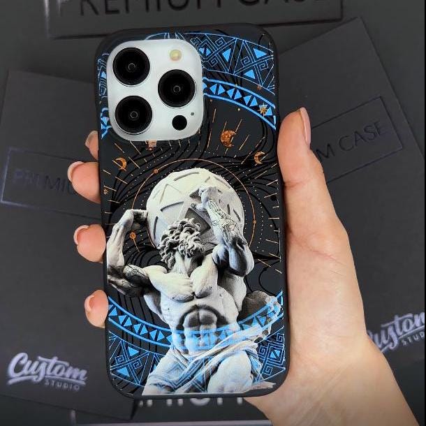 Atlas Strength iPhone 16 Pro Max Case, Greek Mythology Art Cover for iPhone 15 with MagSafe, Strongman Custom Case Samsung S24 FE S25