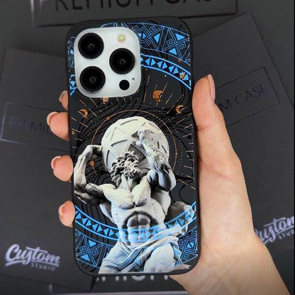 Atlas Strength iPhone 16 Pro Max Case, Greek Mythology Art Cover for iPhone 15 with MagSafe, Strongman Custom Case Samsung S24 FE S25