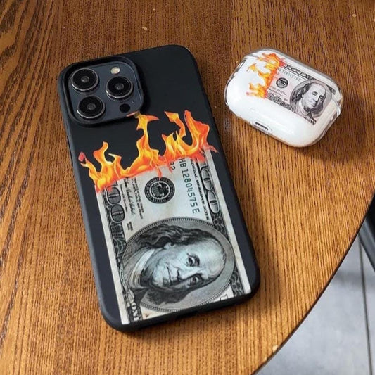 Burning Money iPhone 16 Pro Max Case, Flame Dollar Phone Cover for iPhone 15 with MagSafe, Edgy Currency Fire custom case