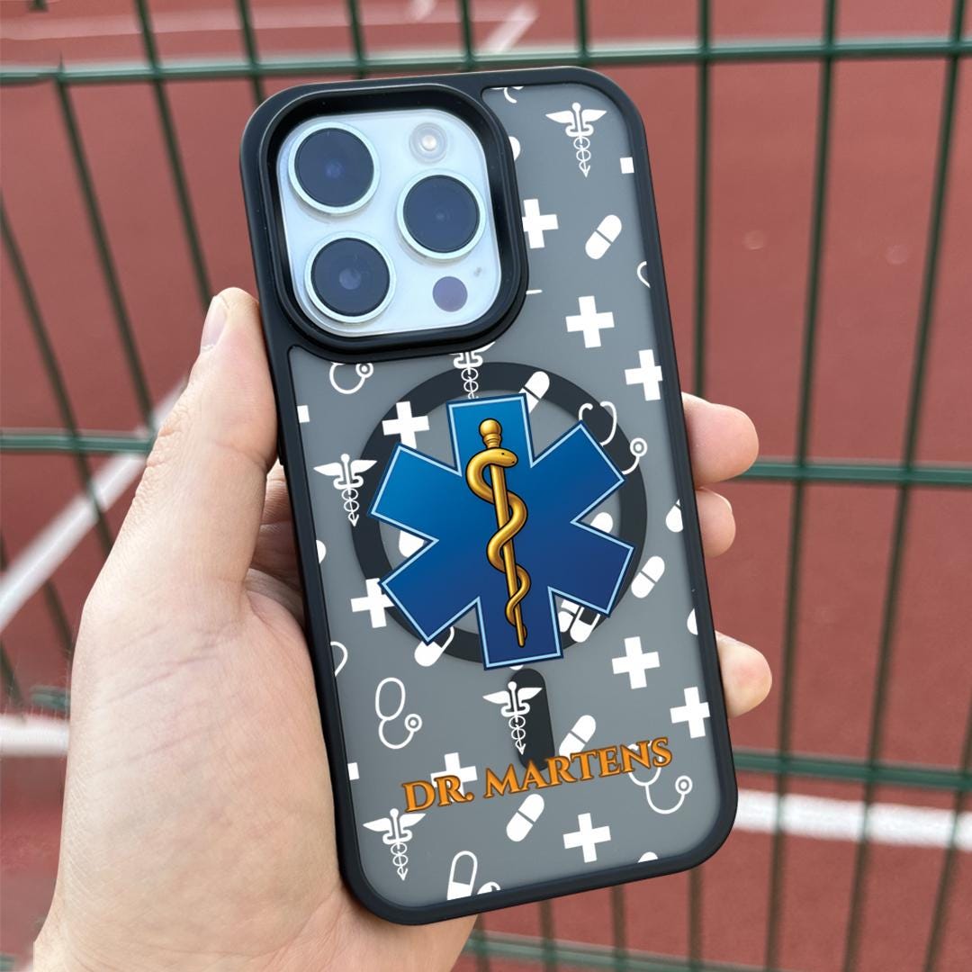 Personalized Doctor Name iPhone 16 Pro Max Case, Medical Star of Life Phone Cover for iPhone 15 with MagSafe, Custom Healthcare Gift Case