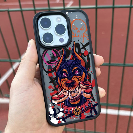 Graffiti Doberman iPhone 16 Pro Max Case, Street Art Dog Phone Cover for iPhone 15 with MagSafe, Urban Pet Samsung S24 FE S25