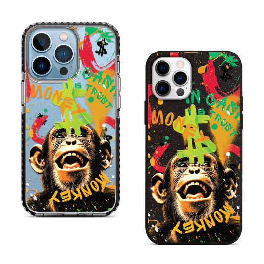 Monkey Money Art iPhone 16 Pro Max Case, Urban Graffiti Phone Cover for iPhone 15 with MagSafe, Custom Artistic Case Samsung S24 FE S25