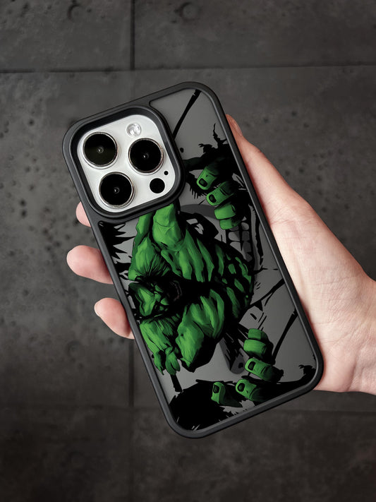 a person holding a phone case with a picture of a hulk