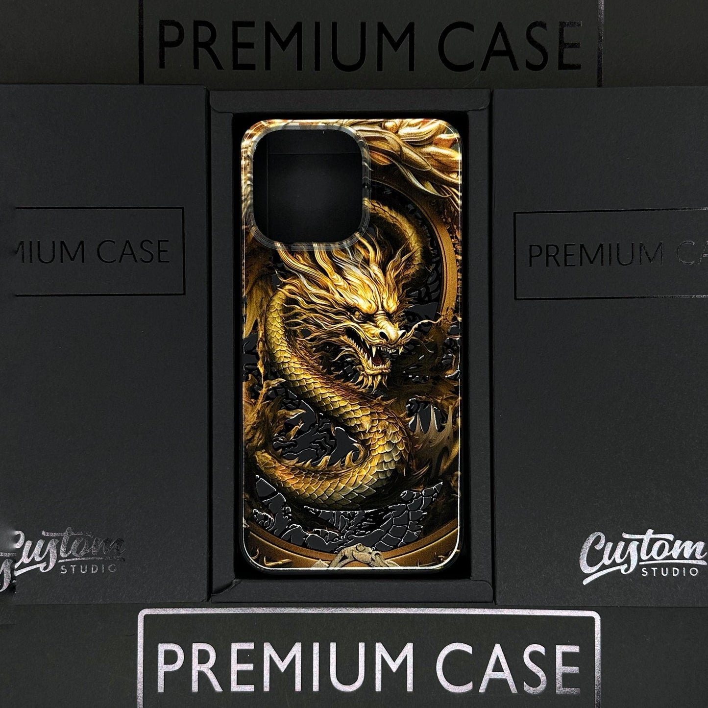Gold Asian Dragon phone Case iPhone 16 Pro Max MagSafe Compatible, iPhone 15 Plus Leather Case with Dragon