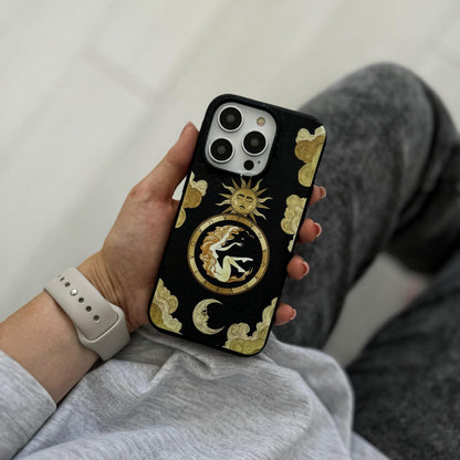 Tarot Sun Moon iPhone 16 Pro Max Case, Mystic Tarot Art Phone Cover for iPhone 15 with MagSafe, Custom Celestial Design Case