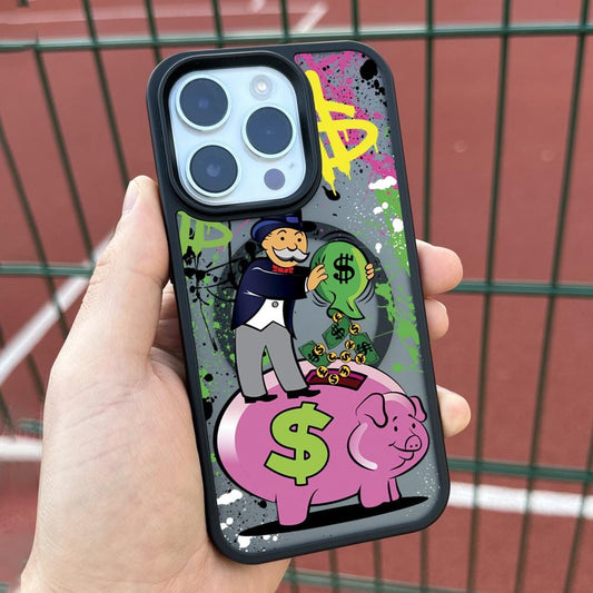 Wealth Piggy Art iPhone 16 Pro Max Case, Money Graphic Phone Cover for iPhone 15 with MagSafe, Unique Rich Style Custom Case