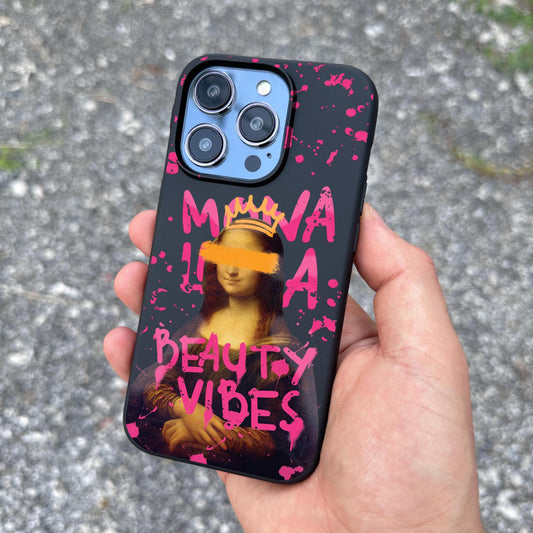 Pink Graffiti Classic Art iPhone 16 Pro Max Case, Beauty Vibes Phone Cover for iPhone 15 with MagSafe, Artistic Mona Custom Case S24 FE S25