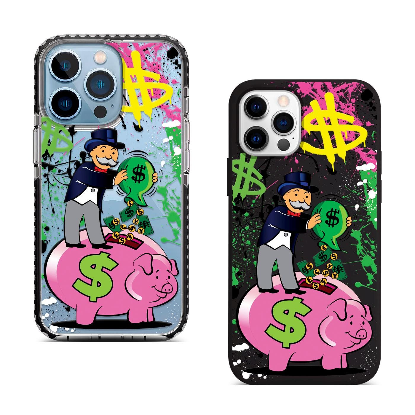 Wealth Piggy Art iPhone 16 Pro Max Case, Money Graphic Phone Cover for iPhone 15 with MagSafe, Unique Rich Style Custom Case