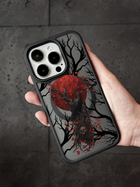 a person holding a phone case with a picture of a tree
