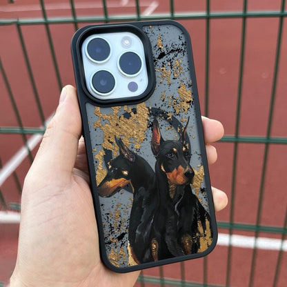 Black Doberman iPhone 16 pro max Case, Artistic Dog Phone Cover for iPhone 15 with MagSafe, Elegant Pet Lover Gift custom case