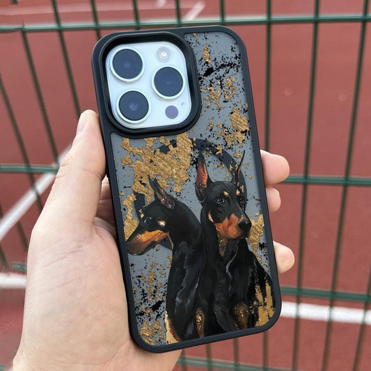 Black Doberman iPhone 16 pro max Case, Artistic Dog Phone Cover for iPhone 15 with MagSafe, Elegant Pet Lover Gift custom case