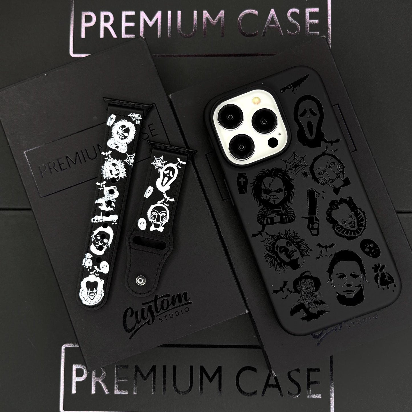 Horror Movie Villains iPhone 16 pro max Case, Scary Movie Phone Cover for iPhone 15 with MagSafe, Spooky Halloween Custom Case