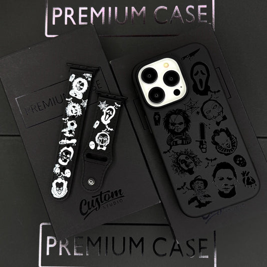 Horror Movie Villains iPhone 16 pro max Case, Scary Movie Phone Cover for iPhone 15 with MagSafe, Spooky Halloween Custom Case