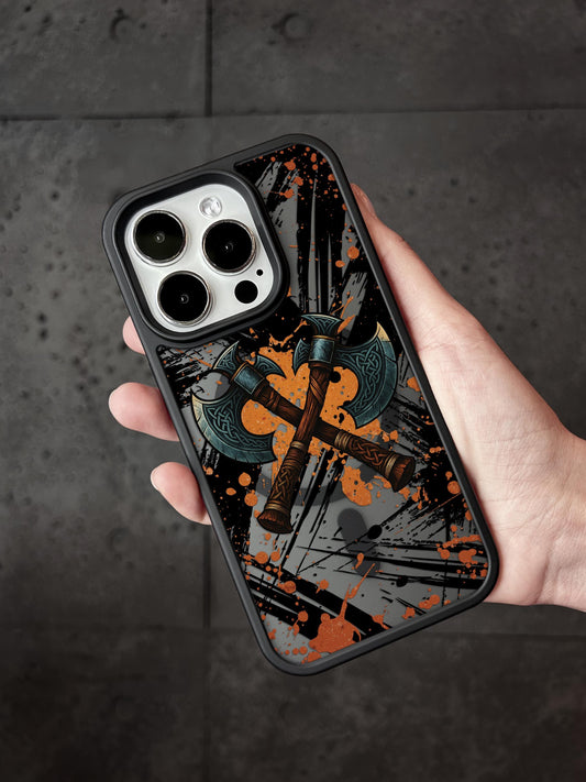 a person holding a phone case with a cross on it